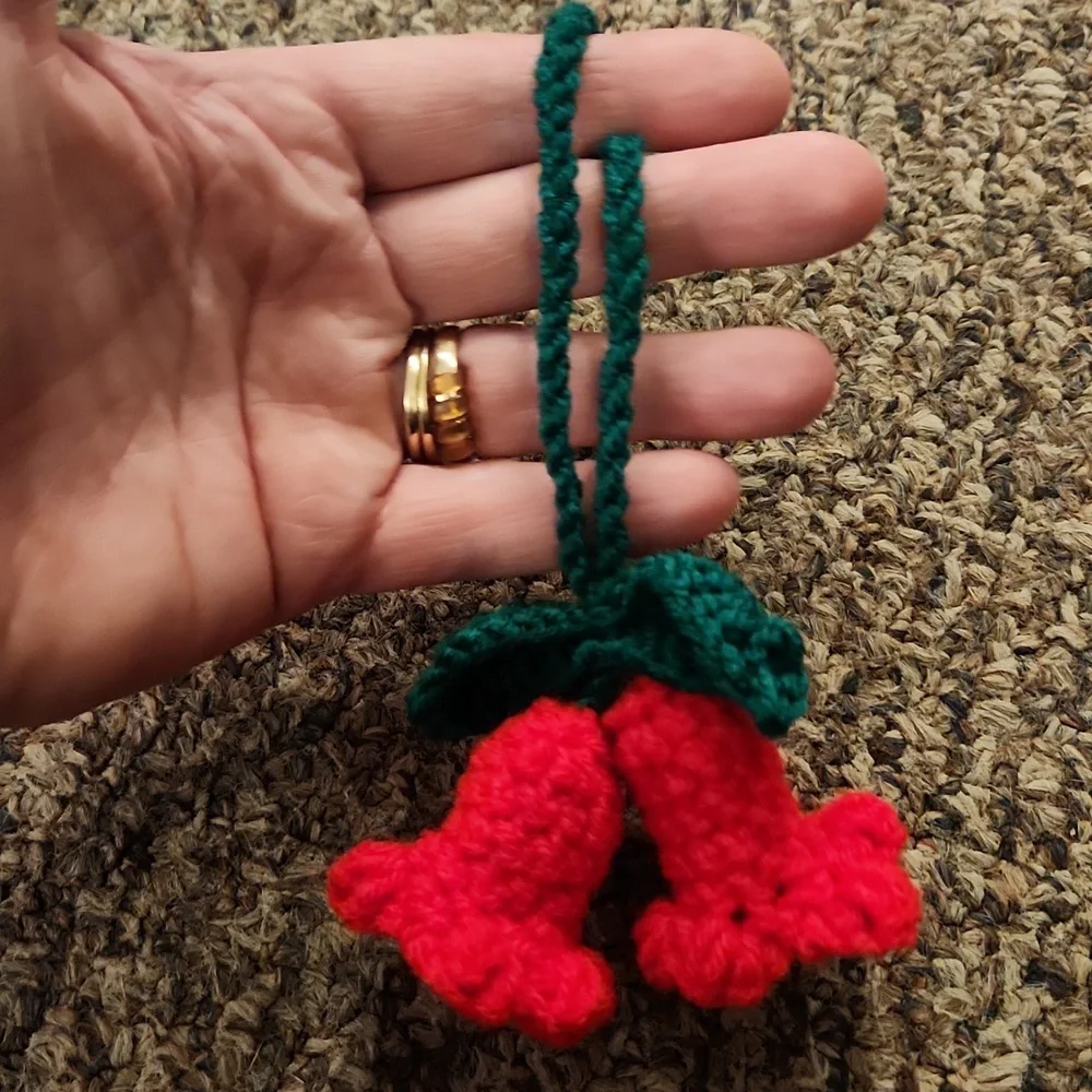 Handmade Crochet Bell Ornaments - Red and Yellow